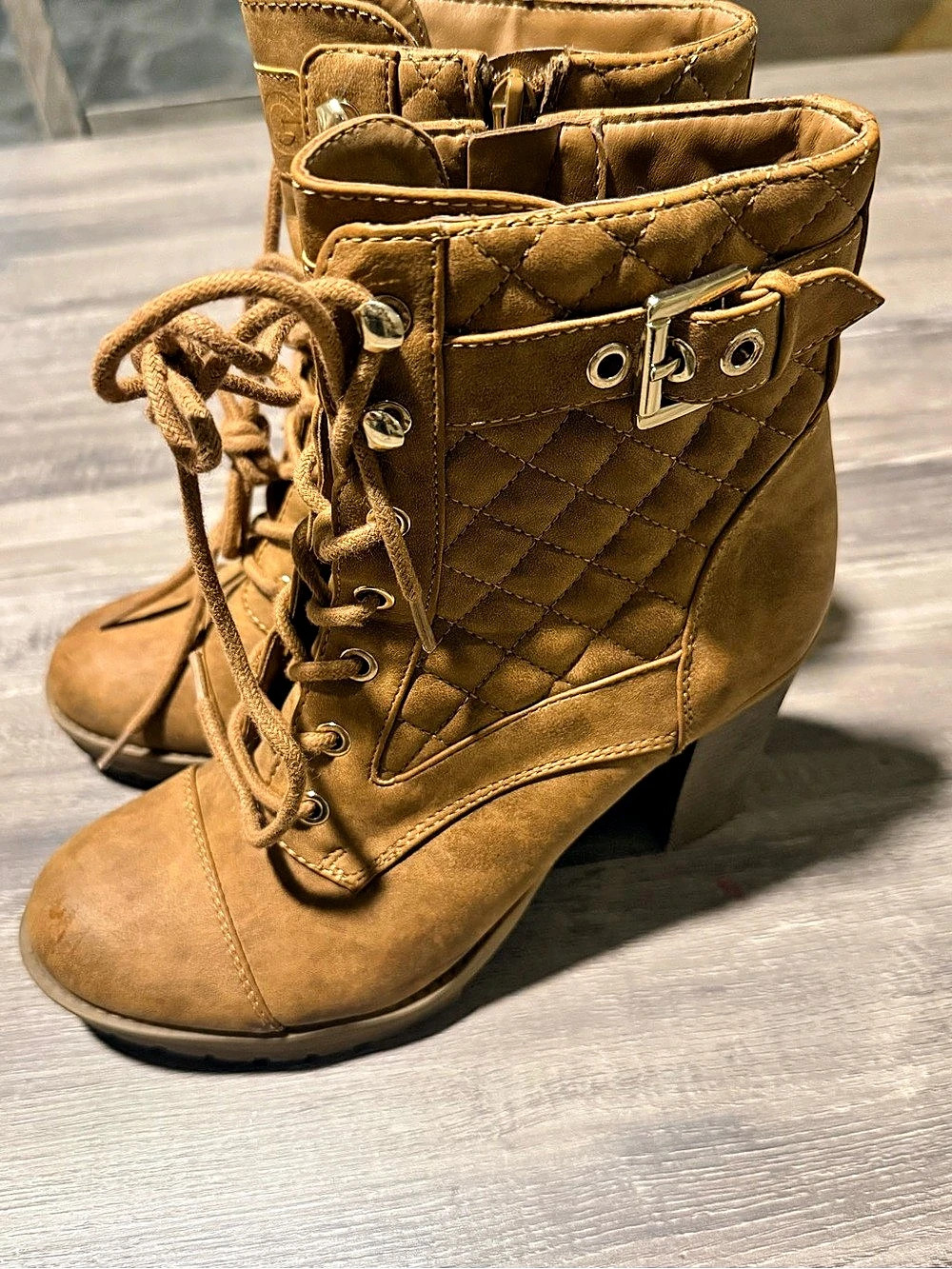 G by Guess Brown Quilted Lace-Up Ankle Boots